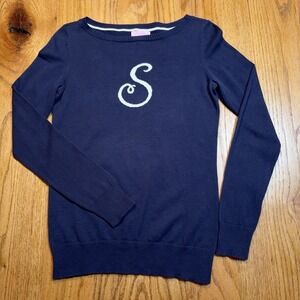 Lilly Pulitzer Monogram Sweater "S"  Womens Small Light‎ Pullover Navy Blue